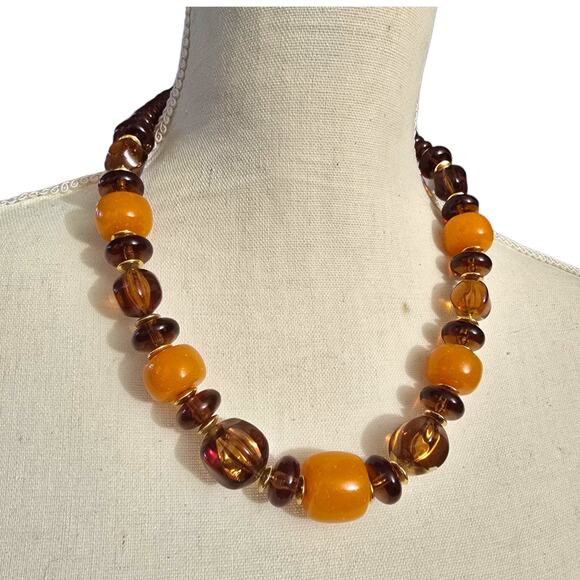 Necklace Brown Orange Yellow Beaded Butterscotch Vintage Style 18" SKU2365 - Picture 2 of 8